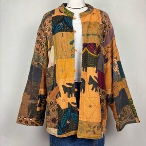 Vintage Handmade Patchwork Quilt Jacket Kantha Boho Oversized Cotton Artsy India